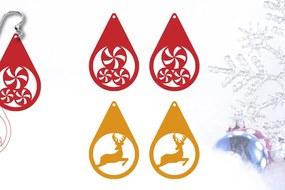 Σετ των 3 Intra απο ξύλο plywood 3mm-4mm πάχος Χριστουγεννιάτικα Σκουλαρίκια | Χριστουγεννιάτικα κοσμήματα Δίασταση 3x3 cm INTRAFABR-104219429