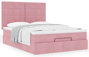 vidaXL Οθωμανικό κρεβάτι με στρώματα Ροζ 140x200cm Βελούδο