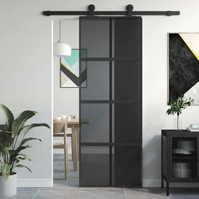 vidaXL Συρόμενη Πόρτα Μαύρη 76 x 205 εκ. από Ψημένο Γυαλί / Αλουμίνιο