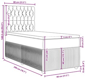 Κρεβάτι Boxspring με Στρώμα Ανοιχτό Γκρι 80x200 εκ. Βελούδινο - Γκρι