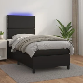 vidaXL Κρεβάτι Boxspring με Στρώμα &amp; LED Μαύρο 80x200 εκ. Συνθ. Δέρμα