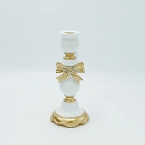 Κηροπήγιο Polyresin Με Φιόγκο Λευκό-Χρυσό 9,3x21εκ. ESTHETI 819-00561