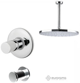 Eurorama RES PRO Μίκτης εντοιχισμού & εκτροπέας περιστροφικός 3 εξόδων & Κεφαλή Ντους Φ30εκ με μπράτσο οροφής Chrome