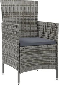 vidaXL Σετ Τραπεζαρίας Εξ. Χώρου 9 τεμ. Γκρι Συνθ. Ρατάν με Μαξιλάρια