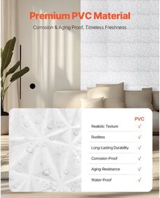 VEVOR 3D Wall Panels 33-Pack 11.81x11.81'' PVC 32 Sq.Ft Coverage Diamond White