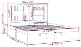 vidaXL Πλαίσιο Κρεβατιού Γκρι 150 x 200 εκ. Μασίφ Ξύλο King Size