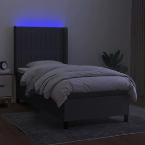 vidaXL Κρεβάτι Boxspring με Στρώμα &amp; LED Σκ.Γκρι 90x200 εκ. Υφασμάτινο