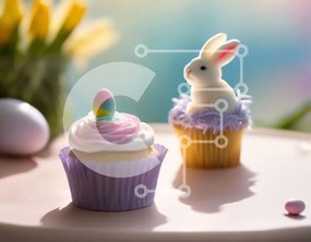 Intra Συλλεκτικό Ξύλινο Παζλ Plywood 4mm - Cupcakes με θέμα το Πάσχα με ειδώλιο λαγουδάκι και αυγό Σε Ξύλινο Κουτί - Διαστάσεις Puzzle: 10x10 cm – 25 κομμάτια