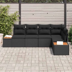 vidaXL Σετ Καναπέ Κήπου με μαξιλάρι 5 pcs Μαύρο Πολυ ράταν