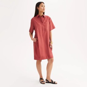 Ίσιo φόρεμα με κοντά μανίκια, από λινό και βαμβάκι