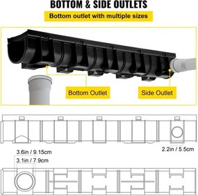 VEVOR Drainage Trench Driveway Channel Drain Kit Plastic Grate-5.8