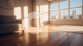 Intra Συλλεκτικό Ξύλινο Παζλ Plywood  4mm - Άδειο σαλόνι με θέα στον ορίζοντα της πόλης Σε Ξύλινο Κουτί - Διαστάσεις Puzzle: 10x10 cm – 25 κομμάτια