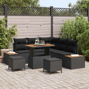 vidaXL Σετ Καναπέ Κήπου με μαξιλάρι 8 pcs Μαύρο Πολυ ράταν