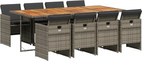 vidaXL Σετ Τραπεζαρίας Κήπου 9 τεμ. Γκρι Συνθ. Ρατάν με Μαξιλάρια
