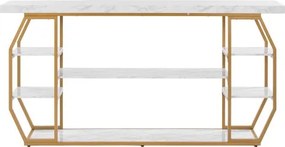 VEVOR 3 Tiers Marble Console Table Modern Golden Geometric Large Console Table