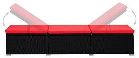 Ξαπλώστρα Κόκκινη από Συνθετικό Ρατάν με Μαξιλάρι &amp; Τραπεζάκι - Μαύρο