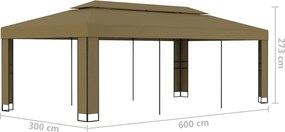 vidaXL Κιόσκι με Διπλή Οροφή Taupe 3 x 6 μ. 180 γρ/μ²