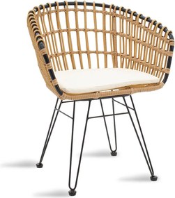 Πολυθρόνα Naoki pakoworld μαύρο μέταλλο-pe φυσικό