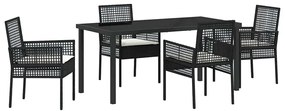 vidaXL Σέτ φαγητού για κήπο με μαξιλάρι 5 pcs Μαύρο Πολυ ράταν