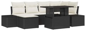 vidaXL Σετ Καναπέ Κήπου με μαξιλάρι 7 pcs Μαύρο και κρεμ