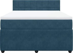 vidaXL Κρεβάτι Boxspring με Στρώμα Μπλε 140x190 εκ. Βελούδινο