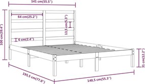 vidaXL Πλαίσιο Κρεβατιού 135 x 190 εκ. από Μασίφ Ξύλο Double