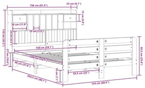 Κρεβάτι Βιβλιοθήκη Χωρίς Στρώμα 140x200 εκ Μασίφ Ξύλο Πεύκο - Καφέ