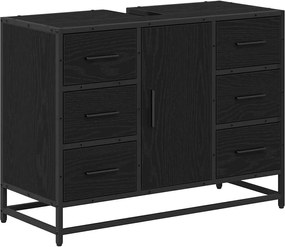 vidaXL Σετ Επίπλων Μπάνιου με ράφι 2 pcs Μαύρη Οξυά Επεξεργασμένο ξύλο