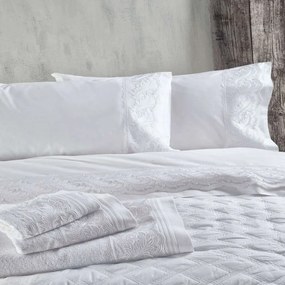 Σεντόνια Σετ Με Δαντέλα 4τμχ Regatta White Ρυθμός Queen Size 230x260cm 100% Cotton