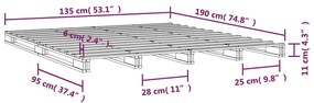 Κρεβάτι από Παλέτες Γκρι 135x190εκ. Μασίφ Ξύλο Πεύκου Double - Γκρι