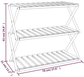 Ραφιέρα με 3 Επίπεδα Καφέ 70x31x63 εκ. από Μασίφ Ξύλο Ακακίας - Καφέ