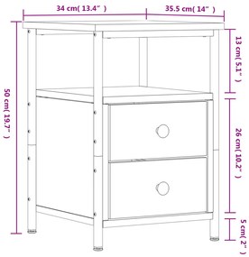 Κομοδίνο Καπνιστή Δρυς 34 x 35,5 x 50 εκ. Επεξεργασμένο Ξύλο - Καφέ