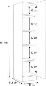Ντουλάπα ρούχων Ricardo Megapap μονόφυλλη χρώμα λευκό 40x51,8x181εκ.