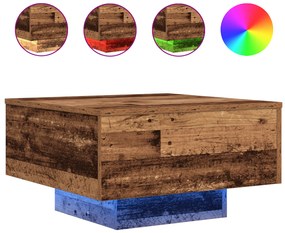 vidaXL Τραπέζι καφέ με LED φώτα Παλιό Ξύλο 55x55x31 εκ.