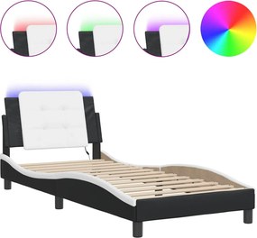 vidaXL Πλαίσιο Κρεβατιού με LED Χωρίς Στρώμα Zadar Μαύρο/Λευκό 90x200 εκ.