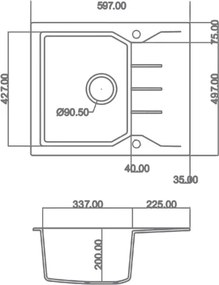 Sanitec Ultra Granite 812 (60x50) - Γρανιτένιος νεροχύτης - Nero