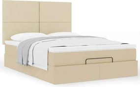 vidaXL Οθωμανικό κρεβάτι με στρώμα Cream 140x190cm ύφασμα