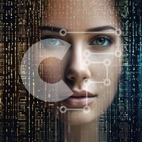 Intra Συλλεκτικό Ξύλινο Παζλ Plywood  4mm - Αφηρημένο ψηφιακό μοτίβο γυναικείου προσώπου Σε Ξύλινο Κουτί - Διαστάσεις Puzzle: 10x10 cm – 25 κομμάτια