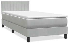 Box Spring κρεβάτι με στρώμα ανοιχτό γκρι 90x220 εκ. Βελούδινο - Γκρι