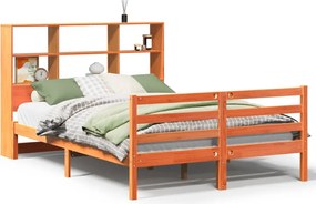 vidaXL Κρεβάτι Βιβλιοθήκη Χωρίς Στρώμα Καφέ 135x190 εκ Μασίφ Πεύκο