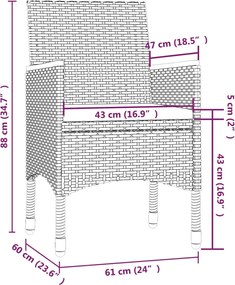 vidaXL Σετ Τραπεζαρίας Εξ. Χώρου 7 τεμ. με Μαξιλάρια Γκρι Συνθ. Ρατάν
