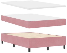vidaXL Κρεβάτι Box Spring με Στρώμα & LED Ροζ 120x200 εκ Βελούδο