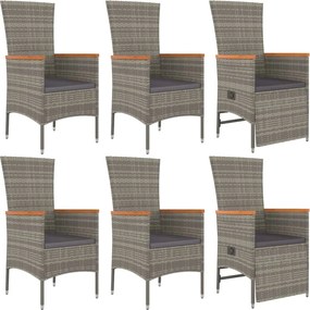 vidaXL Σετ Τραπεζαρίας Κήπου 7 τεμ. Γκρι Συνθ. Ρατάν με Μαξιλάρια