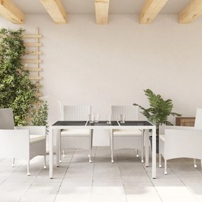 vidaXL Τραπέζι Κήπου με Γυάλινη Επιφάνεια Λευκό 150x90x75εκ Συνθ Ρατάν