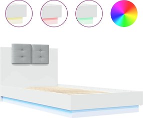 vidaXL Πλαίσιο Κρεβατιού με Κεφαλάρι/LED Λευκό 90 x 190 εκ.