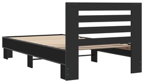 vidaXL Πλαίσιο Κρεβατιού Μαύρο 100x200 εκ. Επεξ. Ξύλο &amp; Μέταλλο