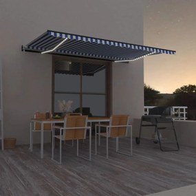 vidaXL Τέντα Αυτόματη με LED &amp; Αισθ. Ανέμου Μπλε / Λευκό 500x350 εκ.