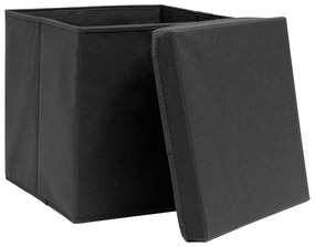 Κουτιά Αποθήκευσης με Καπάκια 10 τεμ. Μαύρα 28 x 28 x 28 εκ. - Μαύρο