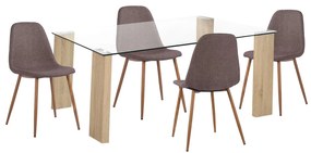 Σετ Τραπεζαρίας LEOMOR C21270.02 5 τεμ. Τραπέζι &amp; 4 Καρέκλες με Καφέ ύφασμα 140x80x75 εκ.