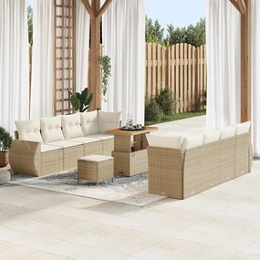 vidaXL Σετ Καναπέ Κήπου με αποθήκευση 11 pcs Μπεζ Πολυ ράταν